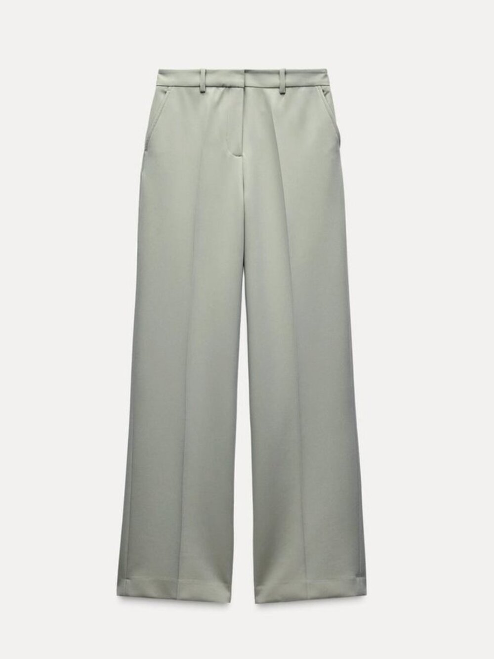 ZARA Mint Green Straight Fit Tailored Trousers Pants Front Pockets Size S